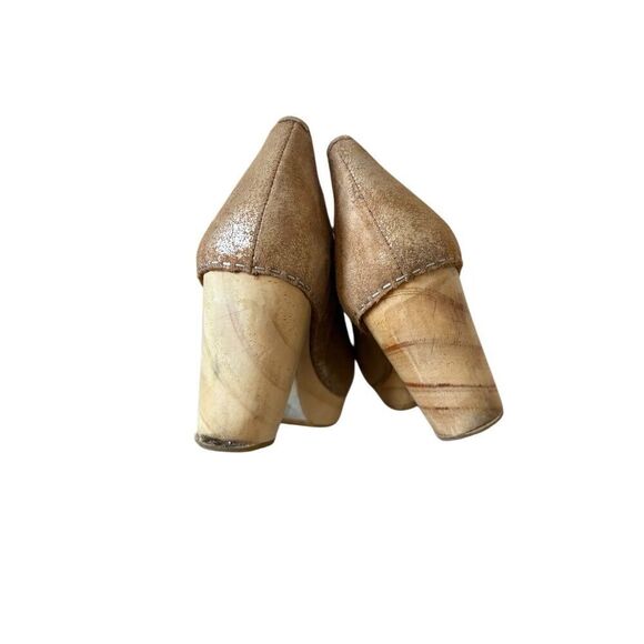 Free People Monroe Clogs size EU 40 US 8.5 Chunky Gold Foiled Tan Patent Leather - Picture 8 of 13